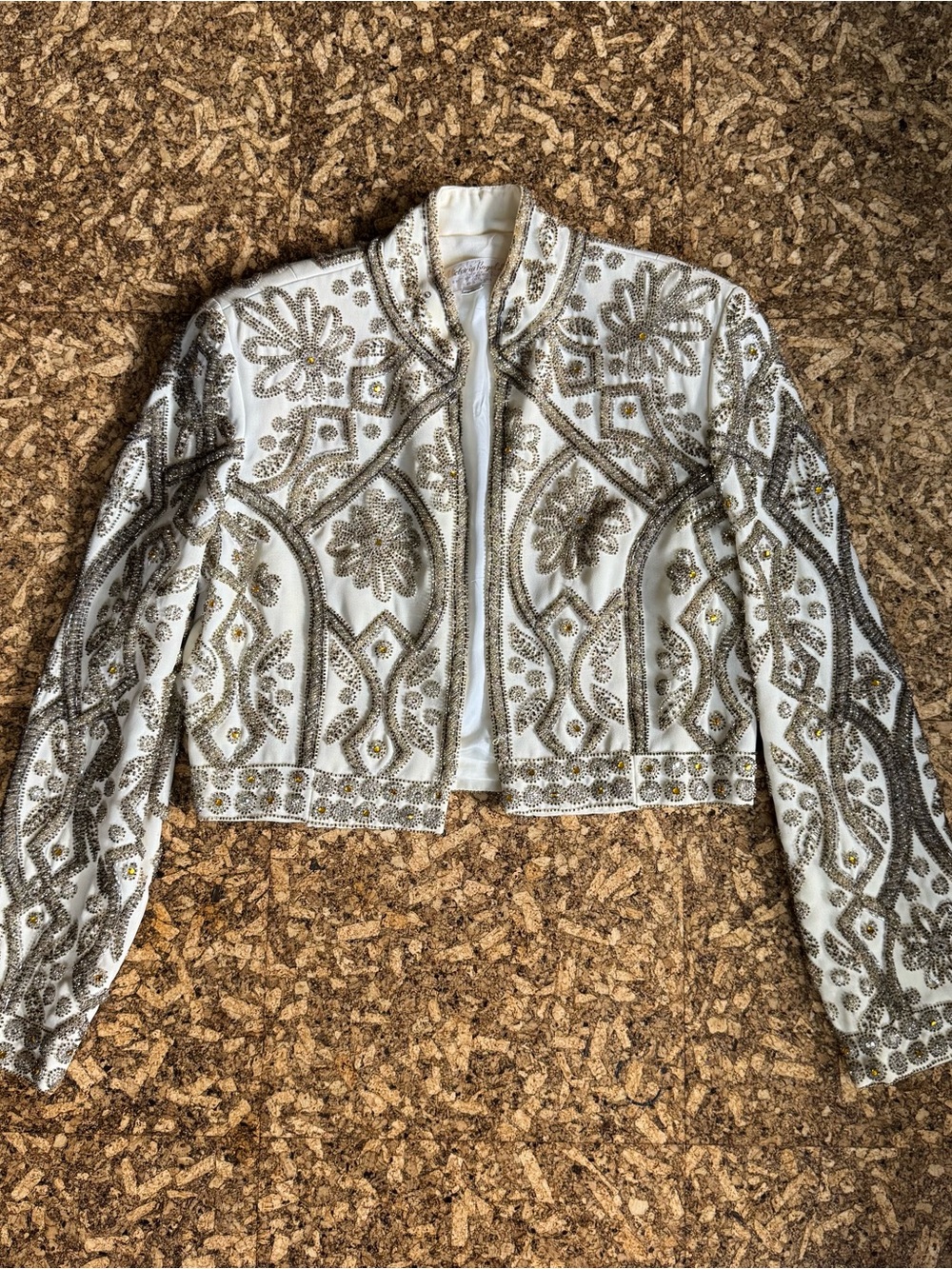 Cream and Gold Embellished Cropped Jacket - Picture 2 of 6